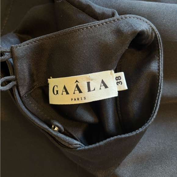 GAALA PARIS Alexane Black 100% Silk High Mock Neck MIDI Ruffle Evening Dress - Picture 3 of 17